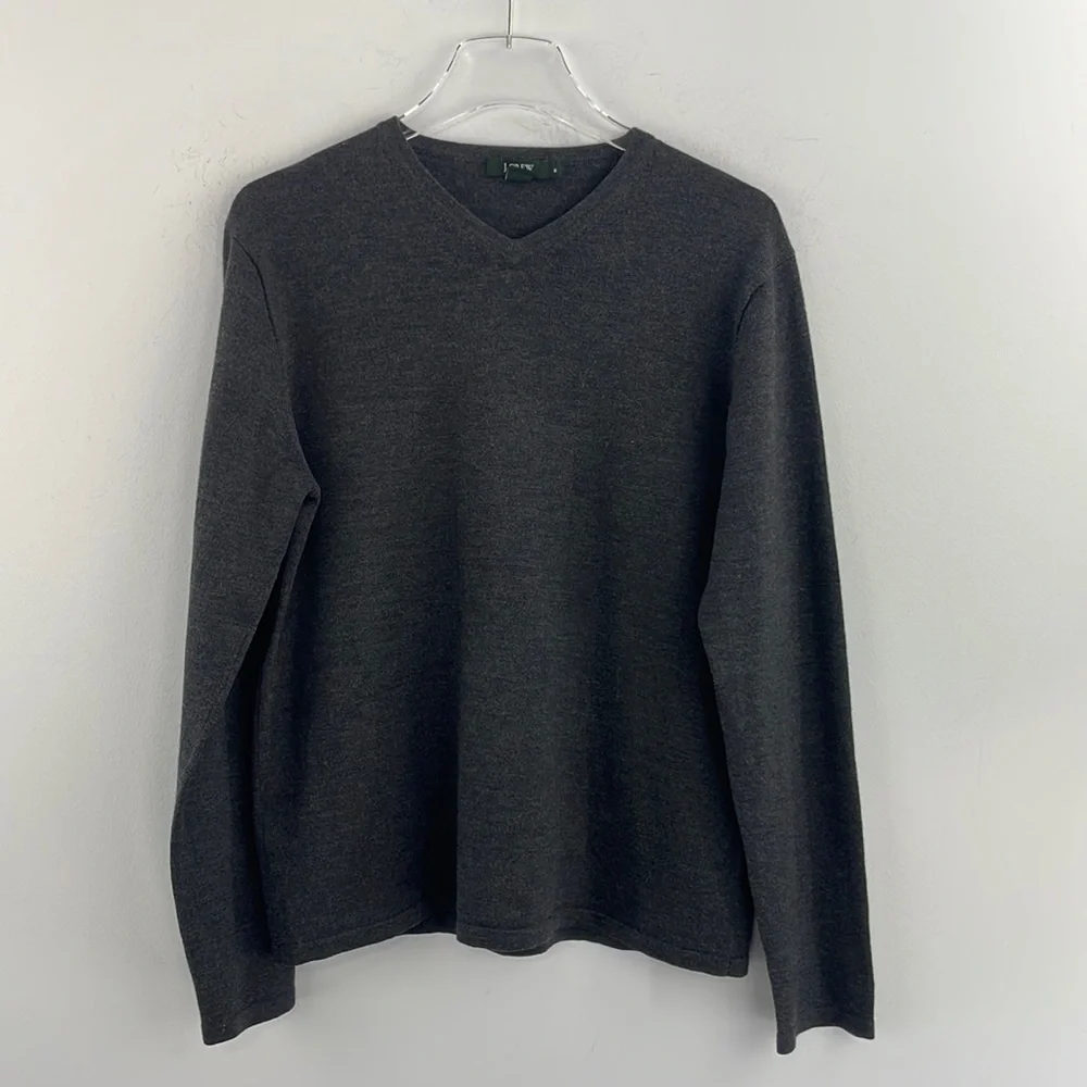 J.Crew Mens Charcoal‎ Gray 100% Merino Wool V-Neck Sweater 64933 Size M